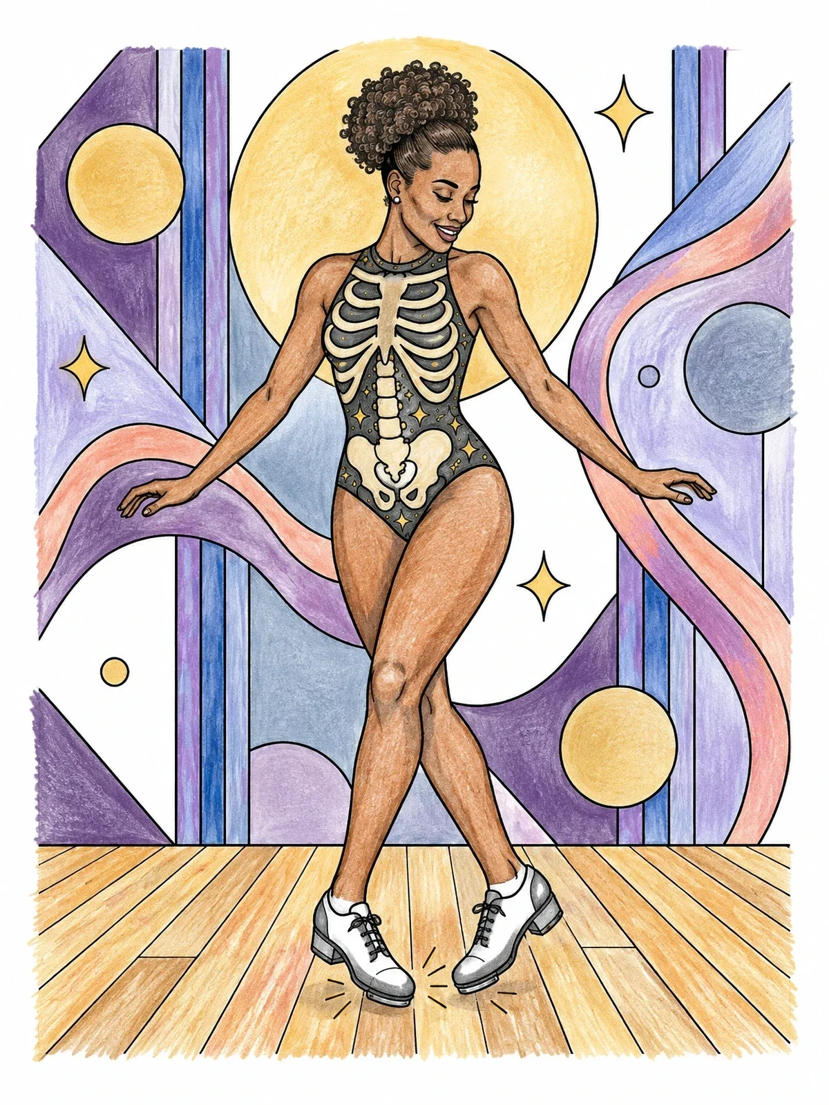 Colored example of the Tap Dancer In Skeleton Leotard coloring page