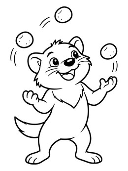 A happy tasmanian devil coloring page showing the cute animal juggling three round pebbles.