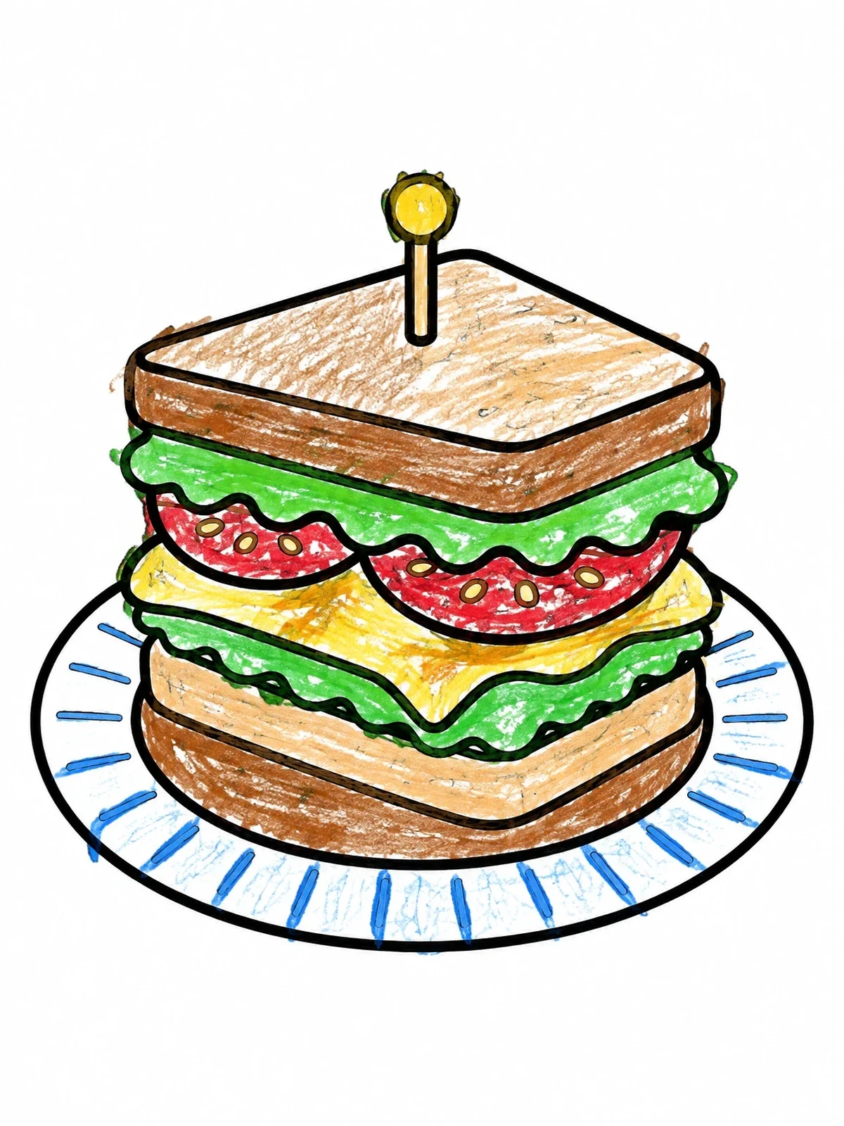 Colored example of the Tasty Picnic Club Sandwich coloring page