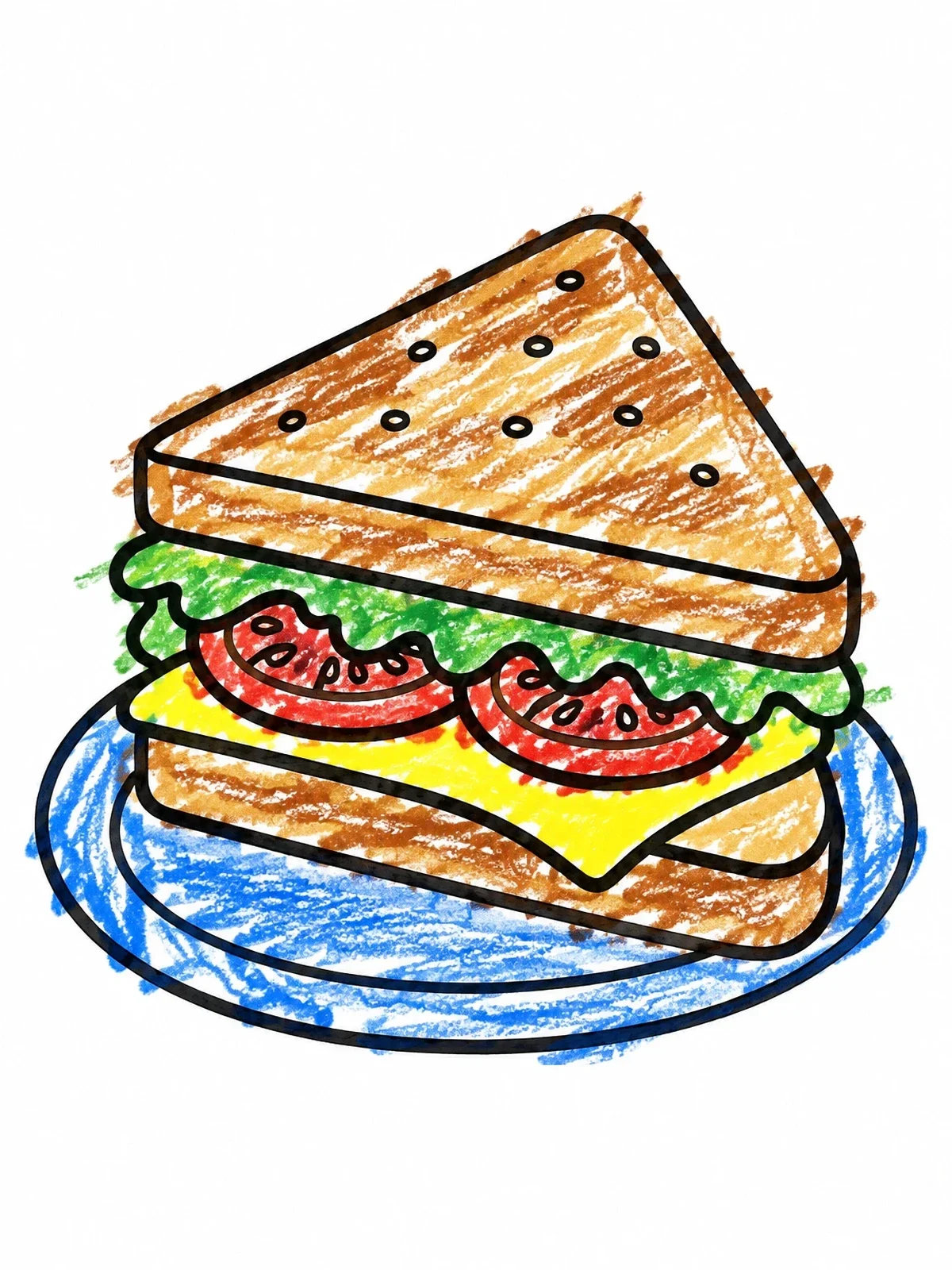 Colored example of the Tasty Triangle Sandwich On Plate coloring page