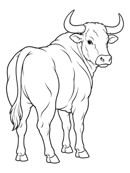 Strong bull turned back toward viewer on this taurus coloring page.