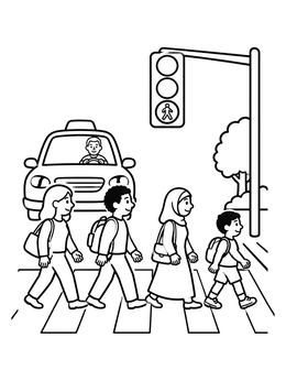 Free printable Taxi Waiting At A Pedestrian Crosswalk coloring page