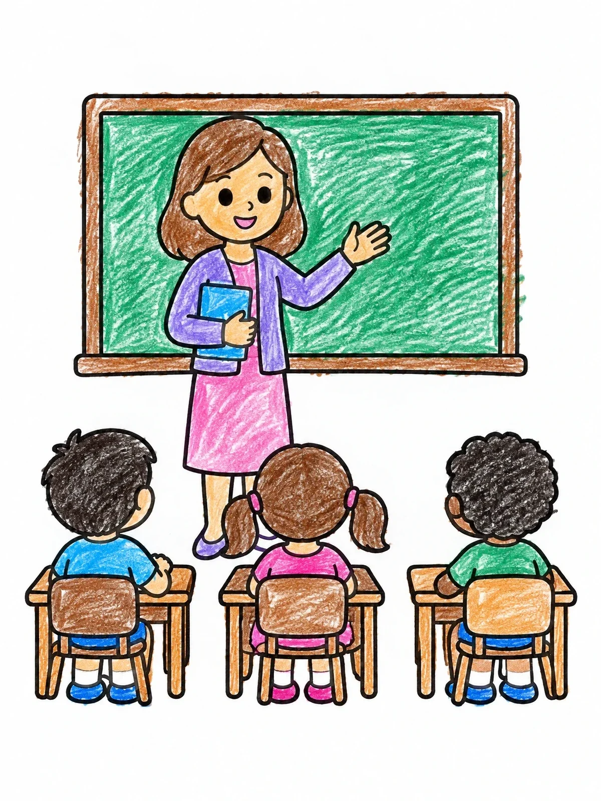 Colored example of the Teacher And Students In Classroom coloring page