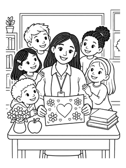 Free printable Teacher Farewell Card With Students coloring page