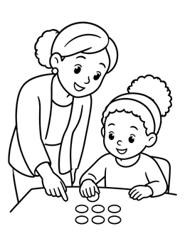 Free printable Teacher Helping Student With Math Counters coloring page