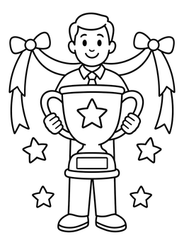 Free printable Proud Teacher Holding Big Trophy coloring page