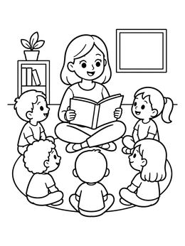 Free printable Teacher Reading Story To Students coloring page