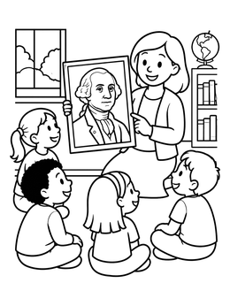 Free printable Teacher Showing George Washington Portrait coloring page