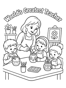 Free printable Art Teacher Painting Pottery With Students coloring page