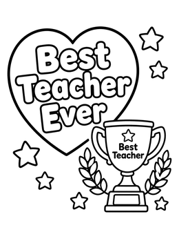 Free printable Best Teacher Trophy And Heart coloring page