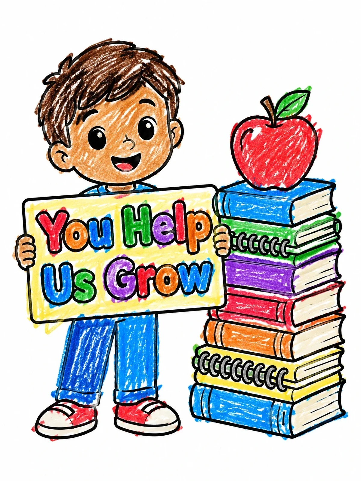 Colored example of the Boy With Appreciation Sign And Books coloring page