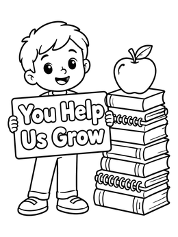 Free printable Boy With Appreciation Sign And Books coloring page