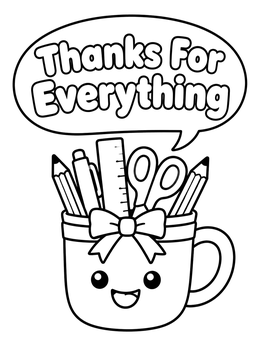 Free printable Cute Pen Mug Thanks For Everything coloring page
