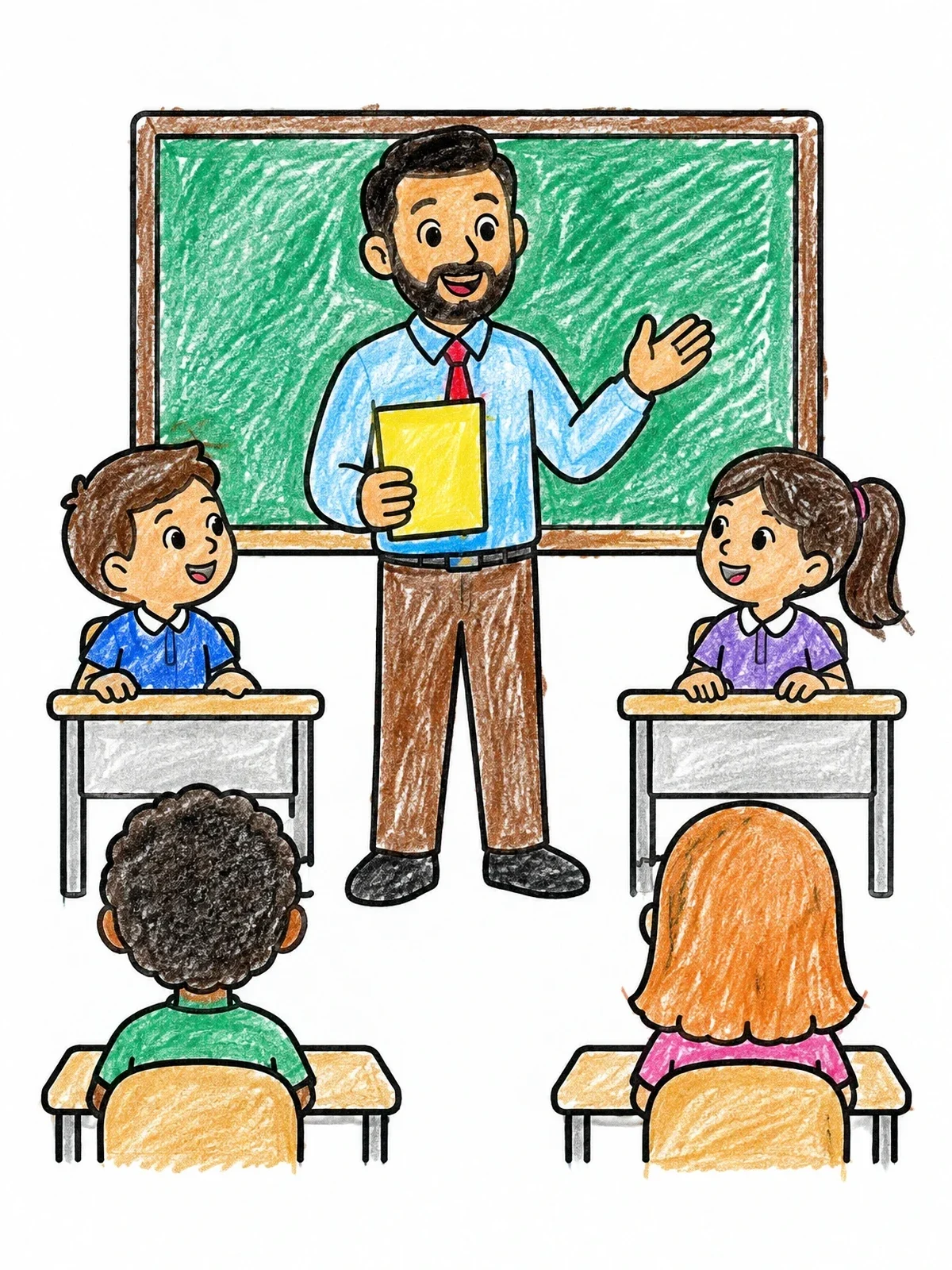 Colored example of the Friendly Teacher In Classroom With Students coloring page