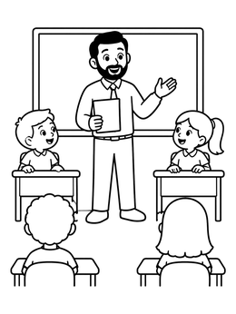 Free printable Friendly Teacher In Classroom With Students coloring page