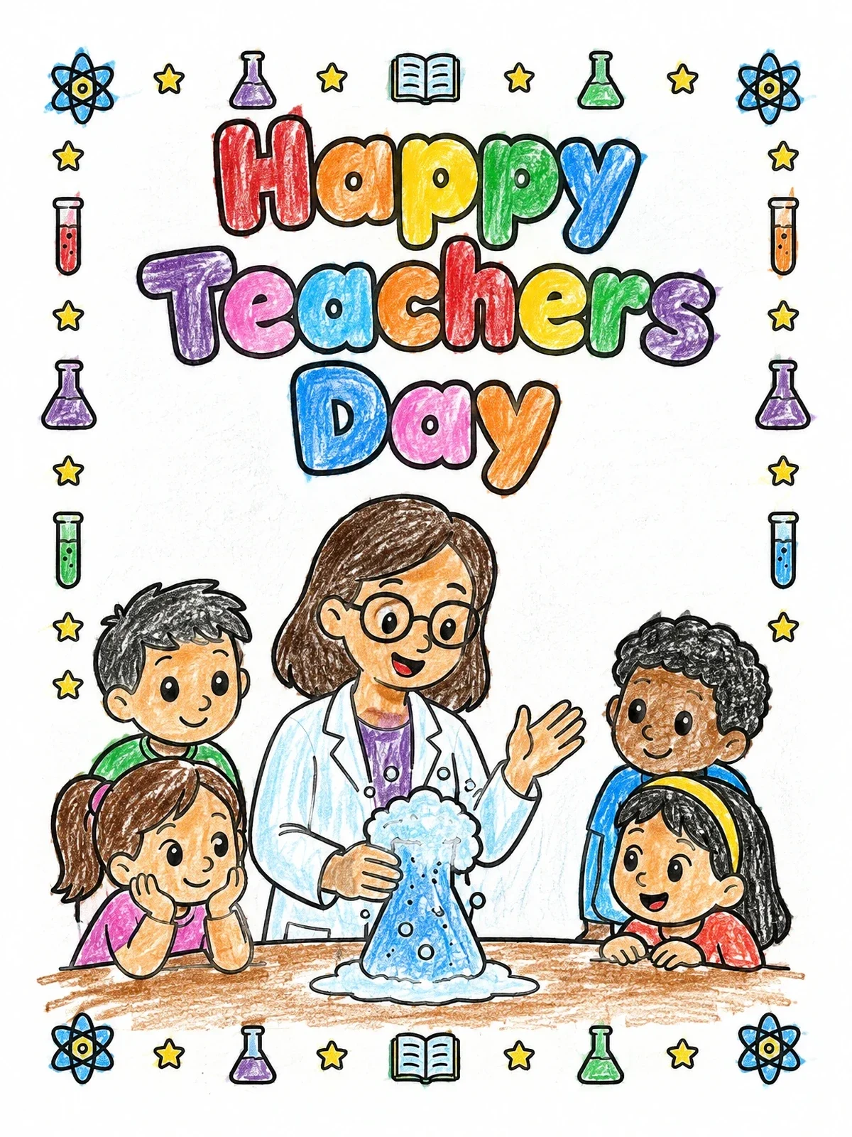 Colored example of the Science Teacher Classroom Experiment coloring page