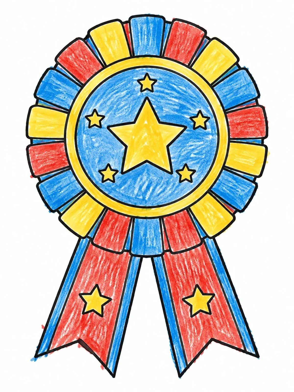 Colored example of the Star Award Rosette Ribbon Badge coloring page