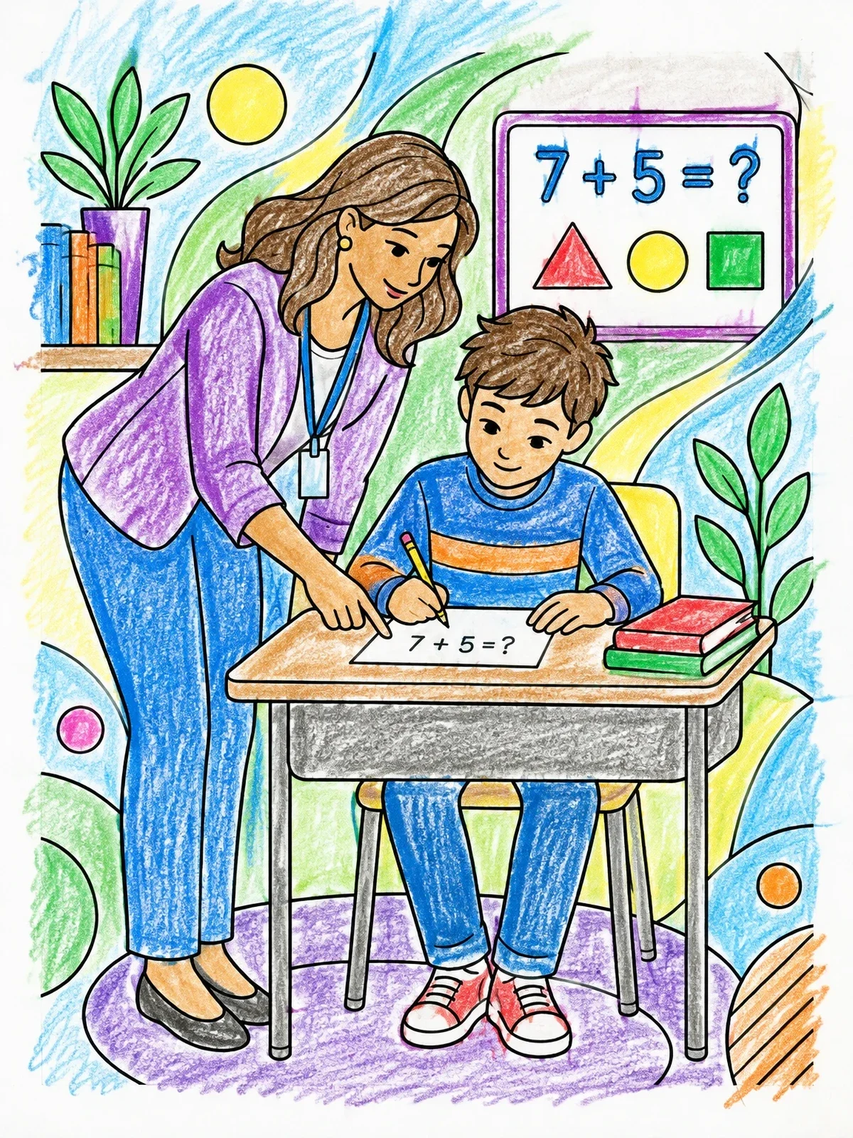 Colored example of the Teacher Helping Student With Math coloring page