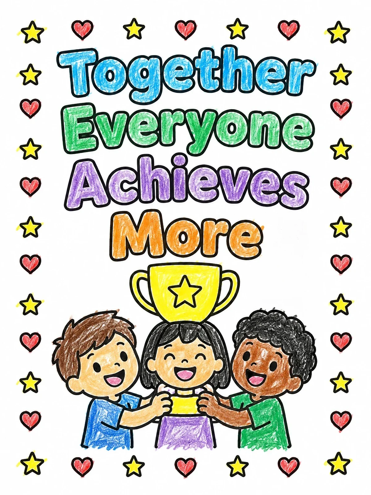 Colored example of the Children Holding Trophy Together coloring page