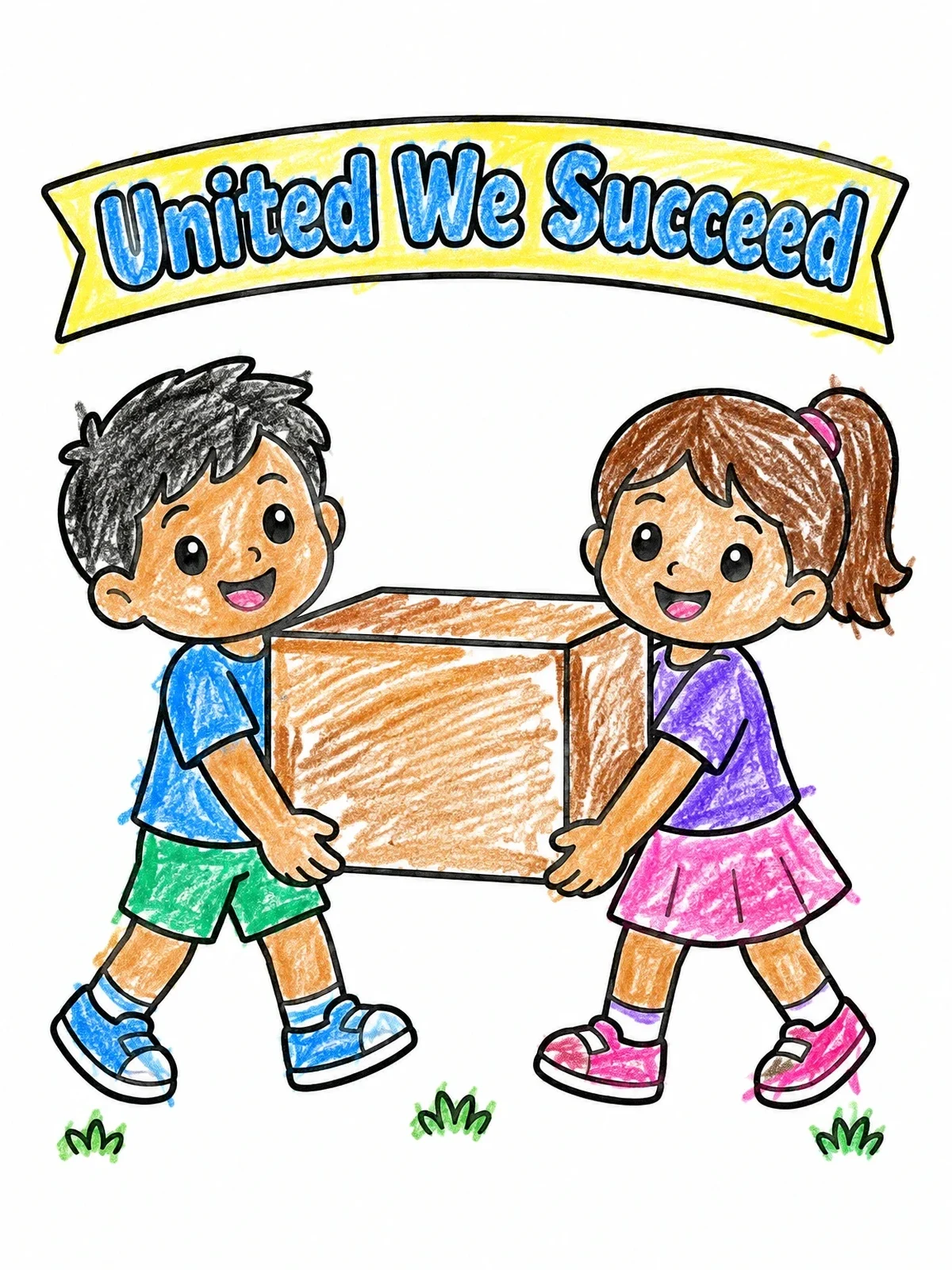 Colored example of the Kids Carrying A Box Together coloring page