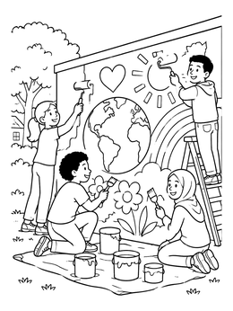 Free printable Kids Painting A Community Mural coloring page