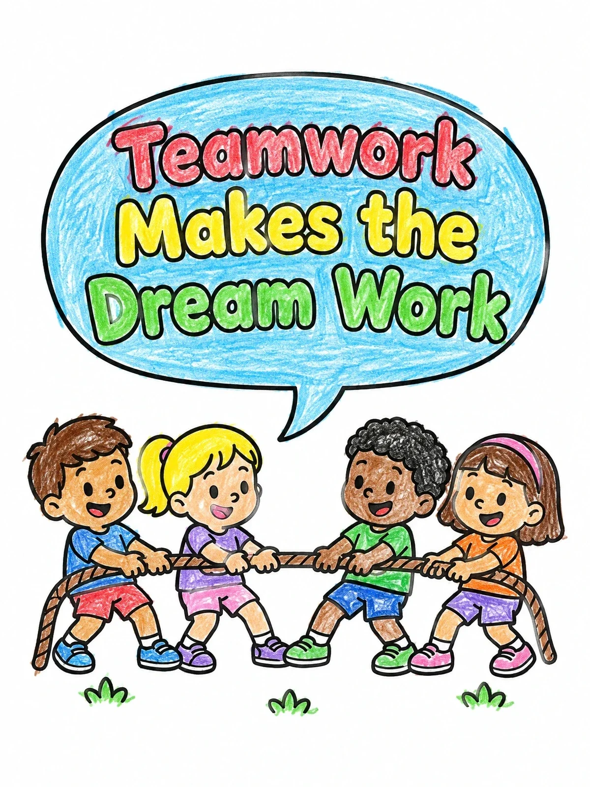 Colored example of the Kids Playing Tug Of War coloring page