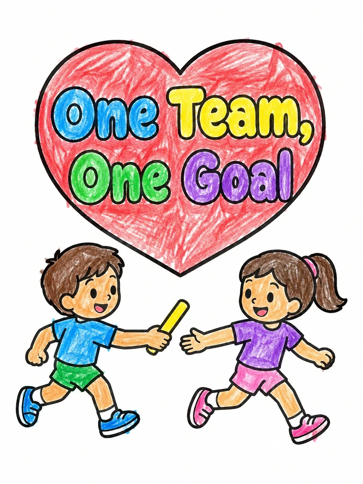 Colored example of the Kids Relay Race Baton Pass coloring page