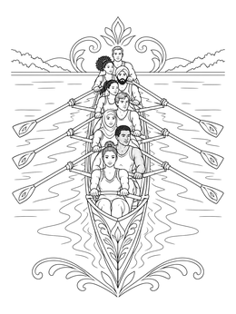 Free printable Rowing Team In Racing Boat coloring page