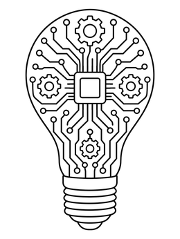 Free printable Circuit Lightbulb And Gears coloring page