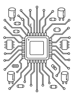 Free printable Computer Microchip And Circuit Traces coloring page
