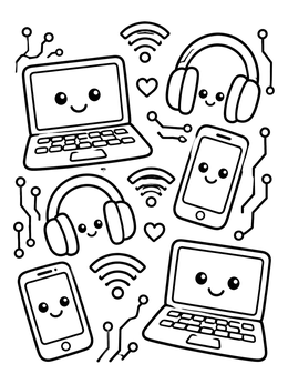 Free printable Cute Gadgets And Electronics Doodle coloring page