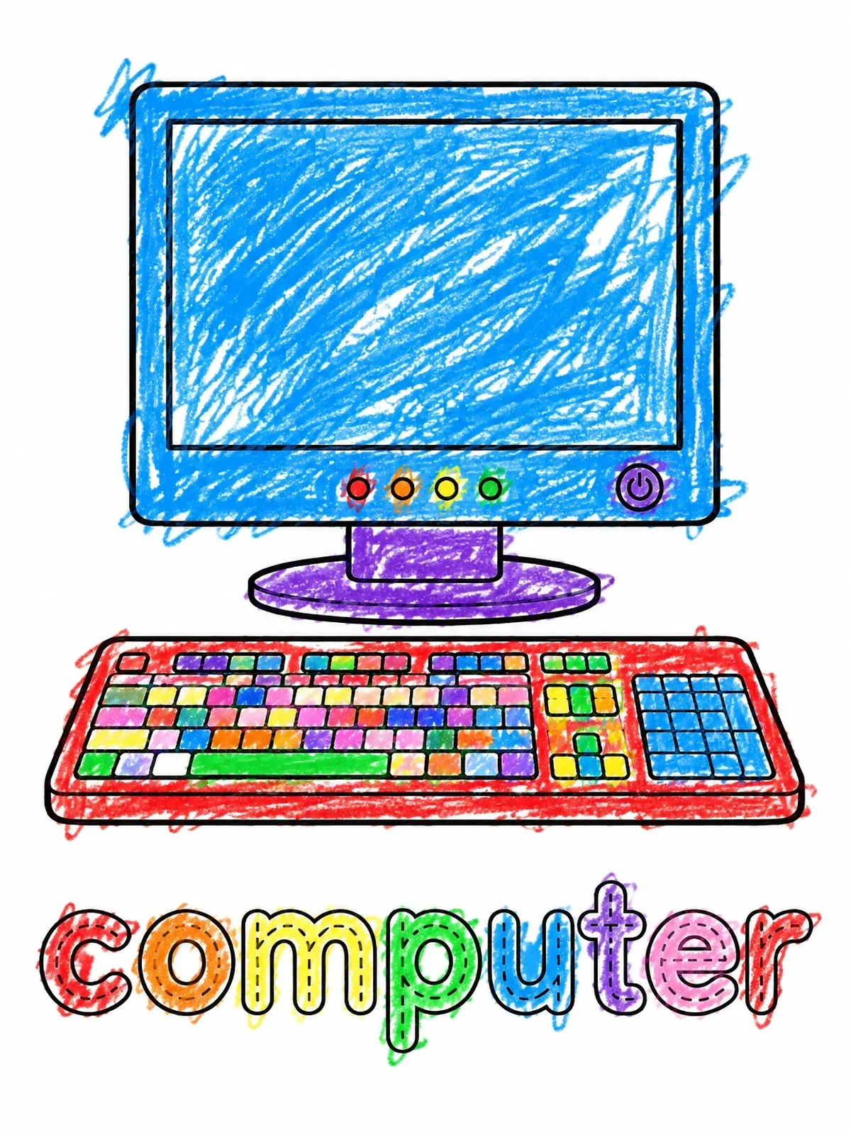 Colored example of the Desktop Computer With Keyboard And Word coloring page