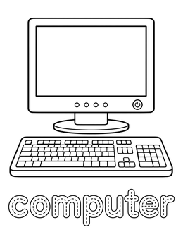 Free printable Desktop Computer With Keyboard And Word coloring page