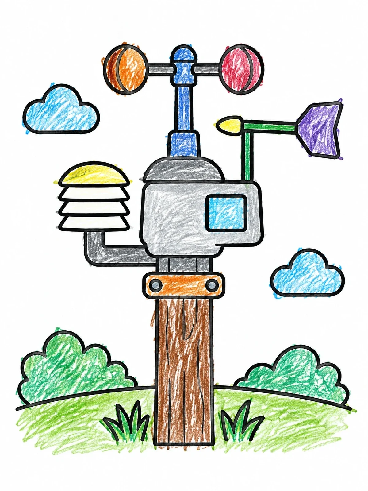 Colored example of the Outdoor Weather Station Gadget coloring page