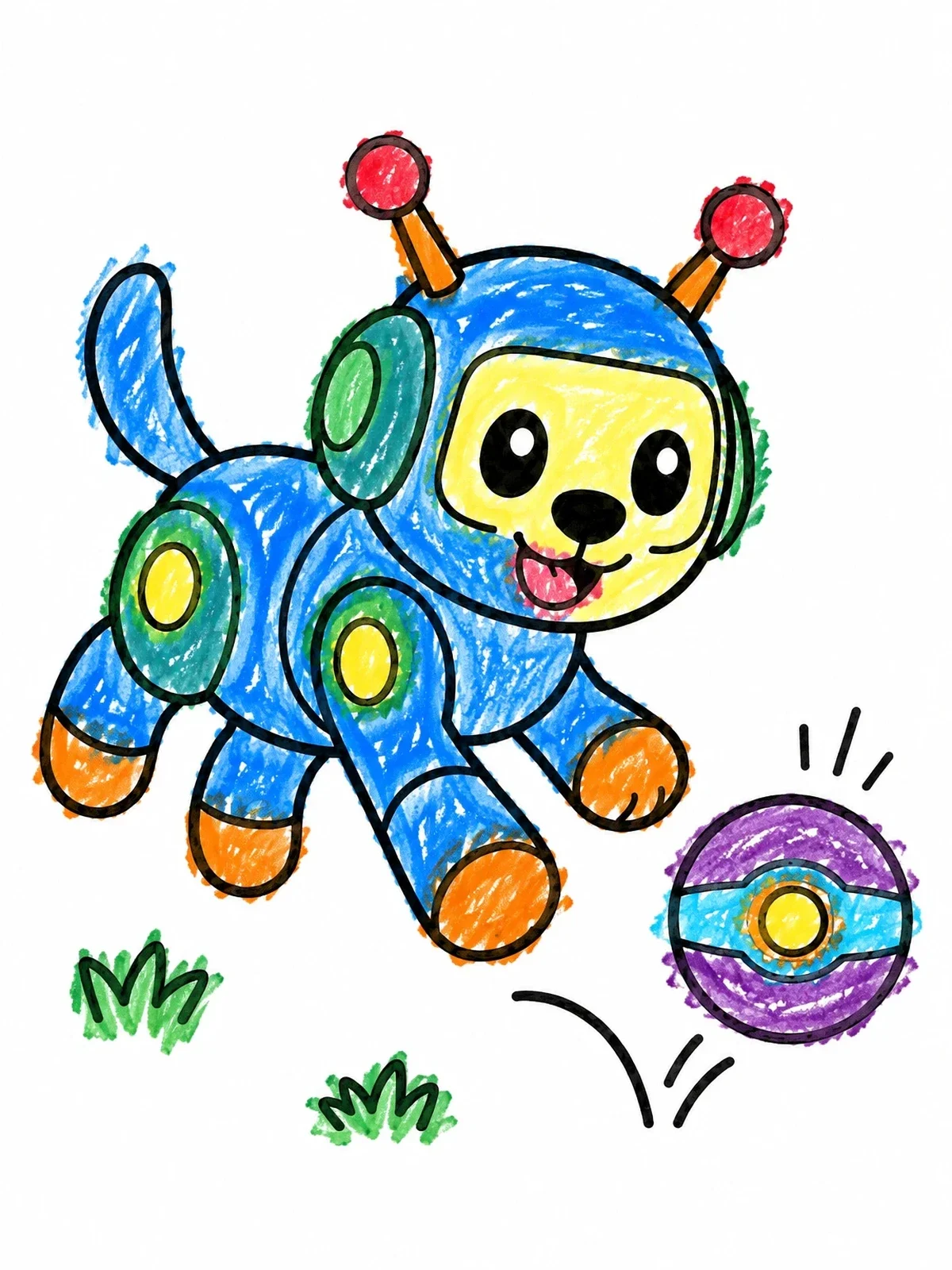 Colored example of the Playful Robot Dog With Bouncing Ball coloring page