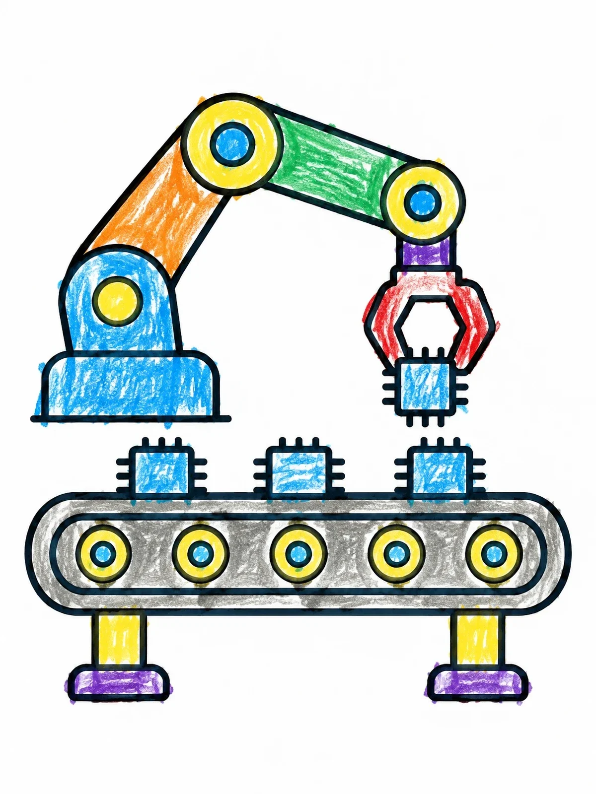 Colored example of the Robotic Arm And Conveyor Belt coloring page