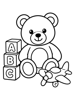 Free printable Teddy Bear With Blocks And Airplane coloring page