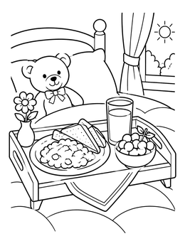 Free printable Teddy Bear Breakfast In Bed coloring page