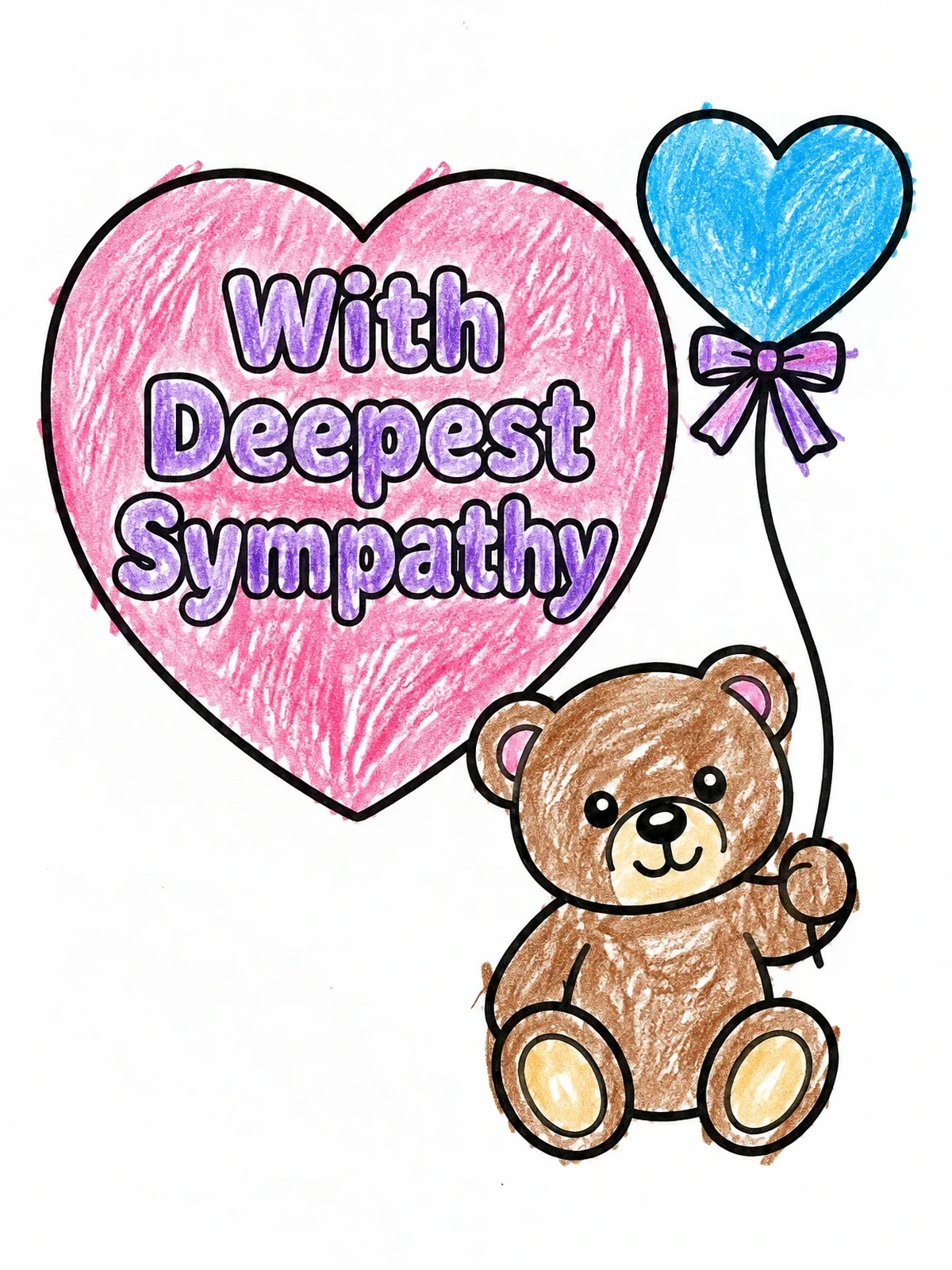 Colored example of the Teddy Bear Deepest Sympathy Card coloring page