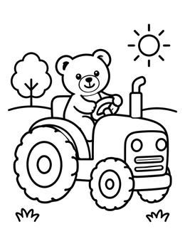 Free printable Teddy Bear Driving A Toy Tractor coloring page