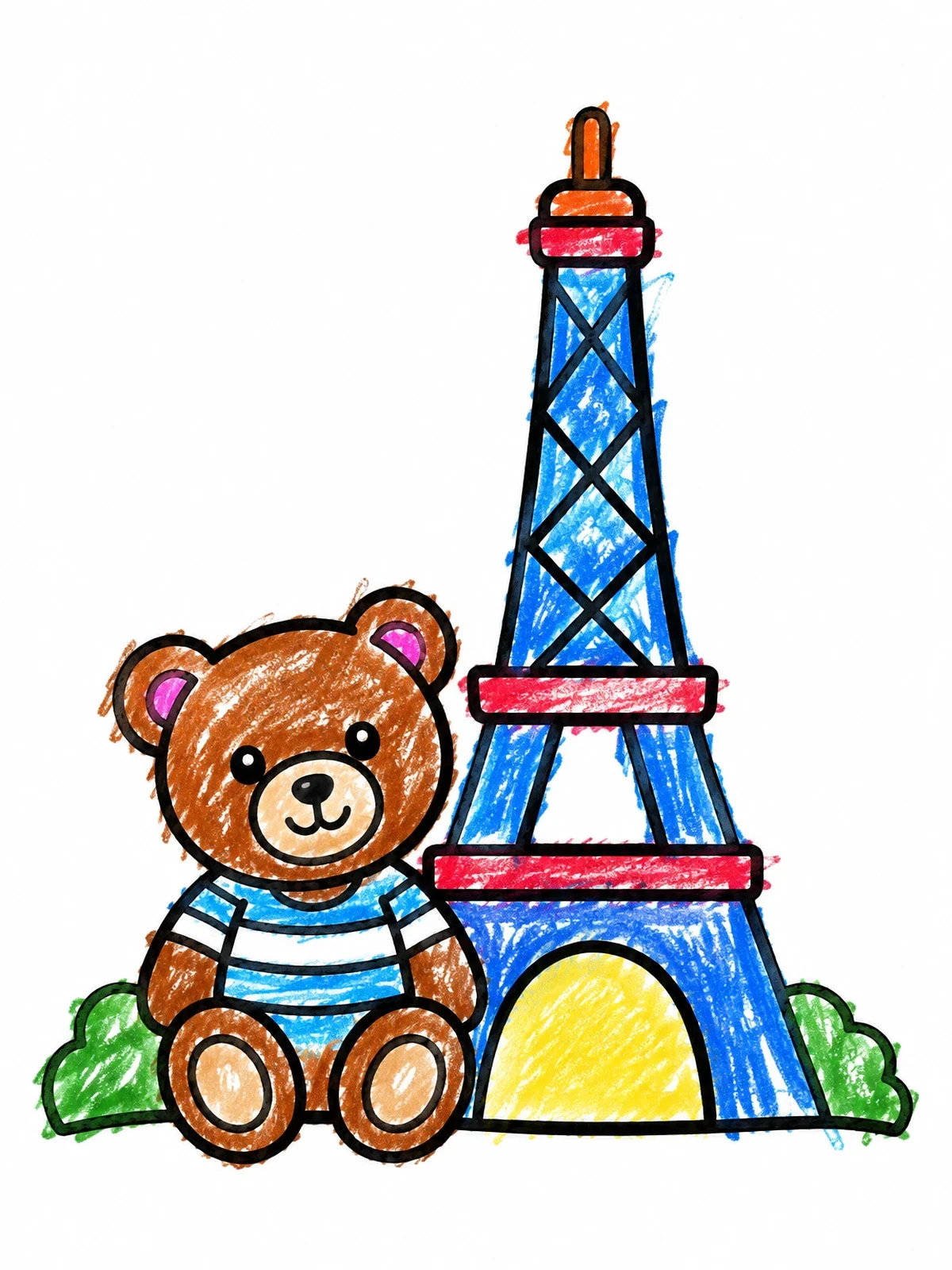 Colored example of the Teddy Bear By The Eiffel Tower coloring page