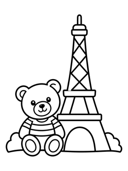 Free printable Teddy Bear By The Eiffel Tower coloring page