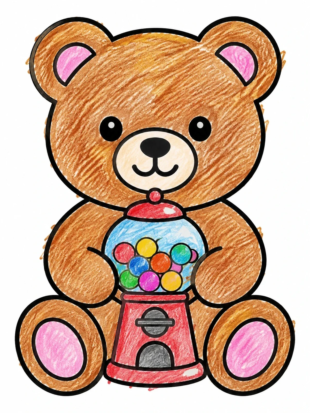 Colored example of the Teddy Bear With Gumball Machine coloring page