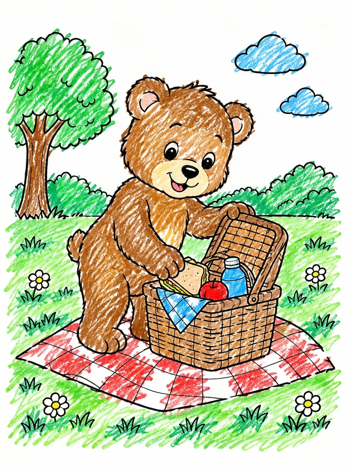 Colored example of the Teddy Bear Having A Picnic coloring page