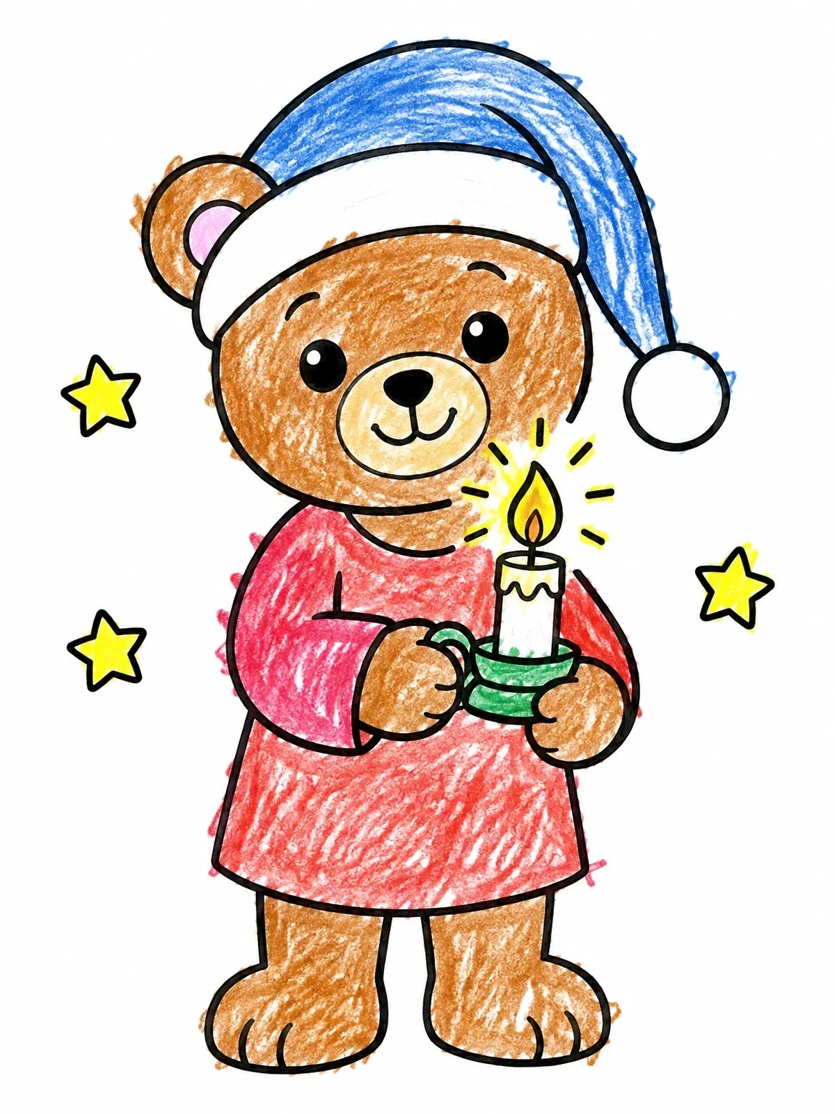 Colored example of the Teddy Bear Holding A Candle coloring page