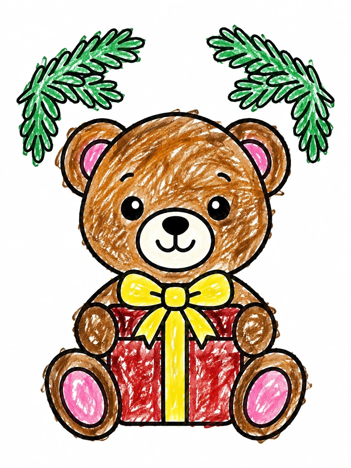 Colored example of the Teddy Bear Holding Christmas Present coloring page