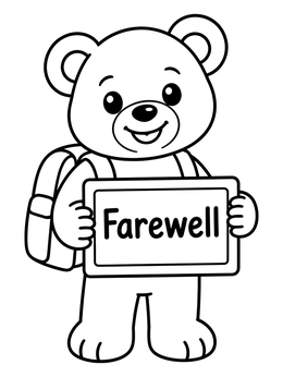Free printable Teddy Bear Holding Farewell Sign coloring page