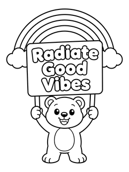 Free printable Teddy Bear Holding Good Vibes Sign coloring page