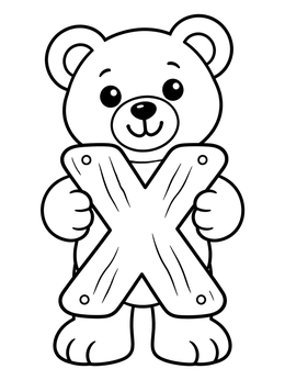 Free printable Cute Teddy Bear Holding Letter X coloring page