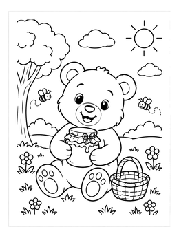 Free printable Teddy Bear Honey Picnic coloring page